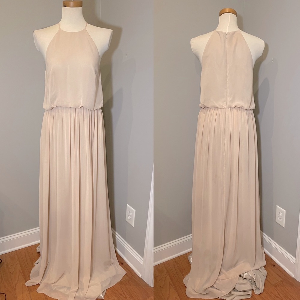 DONNA MORGAN Collection High Neck Full Length Formal Gown LT BEIGE Size 6